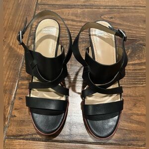 Johnston & Murphy Kayla black strappy leather heel slingback sandals